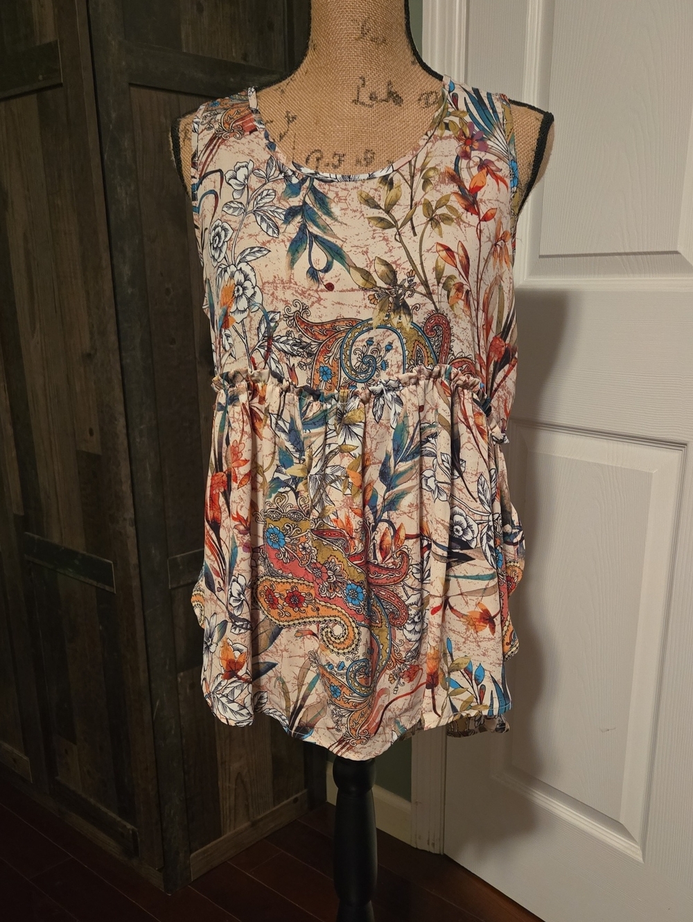 Kate & Mallory Multicolor Floral Paisley Ruffle-Trim Sleeveless Camisole